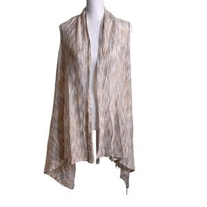 Tashon Women's Poncho Sleeveless Fringes Tan Gray and White Vest Lightweight